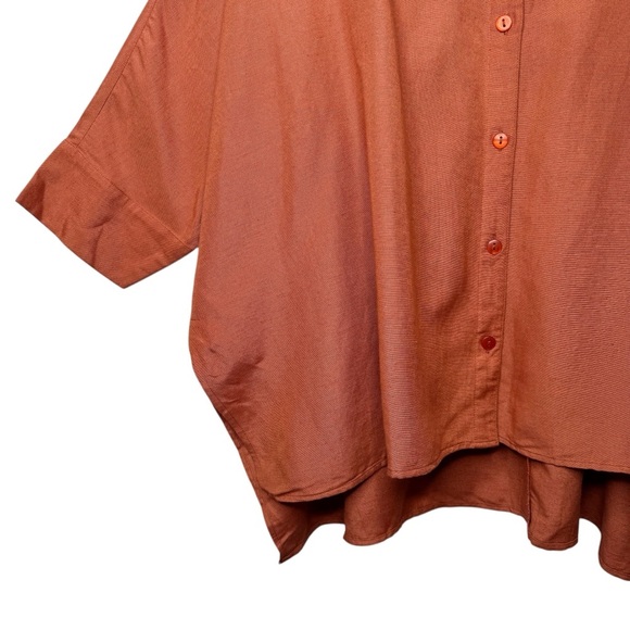 NEW Helen Owen Bri Rust Orange Lagenlook Linen Blend Button Up Tunic Top Sz OS - Picture 5 of 12